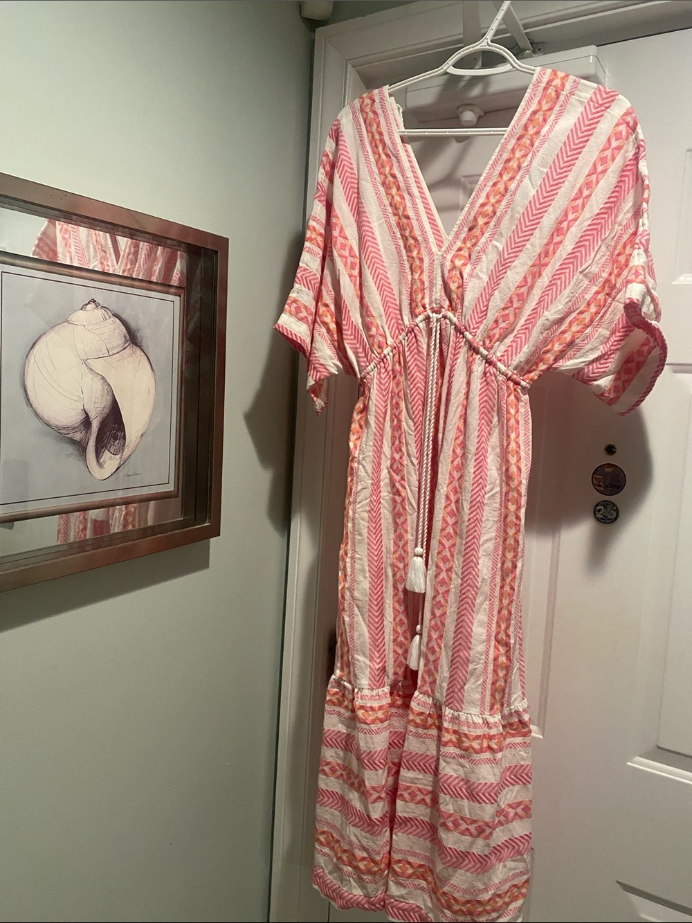 Tommy Bahama Pink and White Striped Maxi Dress with Tassel Tie